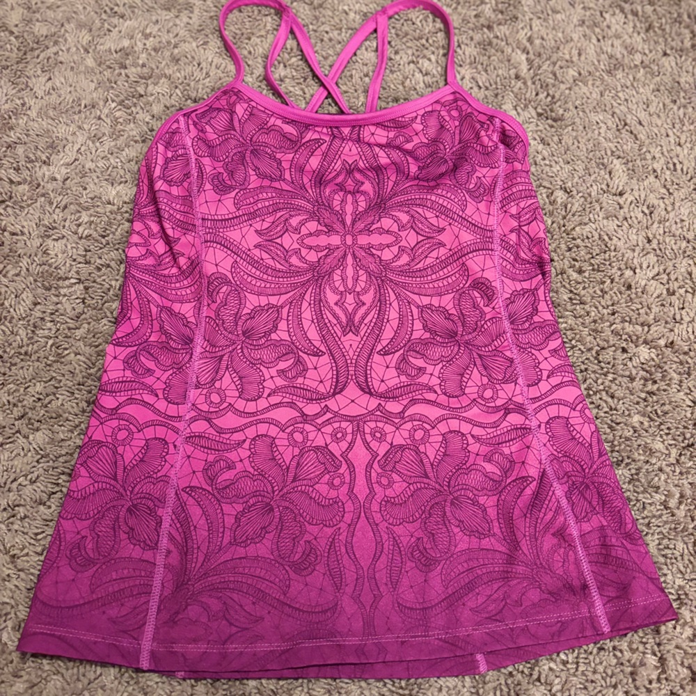 Athleta Women's Harmonious Strappy Cami Tank Top floral lace  pink ombré Size XS